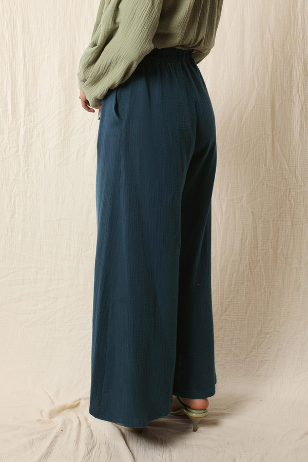 Bol Paça Müslin Pantolon Lacivert - 6