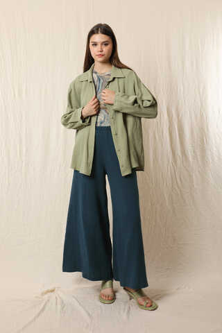 Bol Paça Müslin Pantolon Lacivert - 4