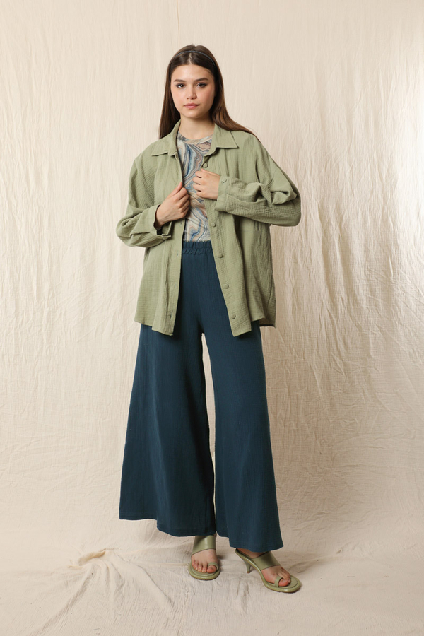 Bol Paça Müslin Pantolon Lacivert - 4