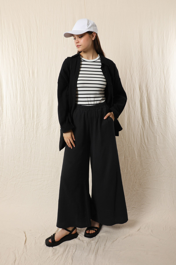 Bol Paça Müslin Pantolon Siyah - 2