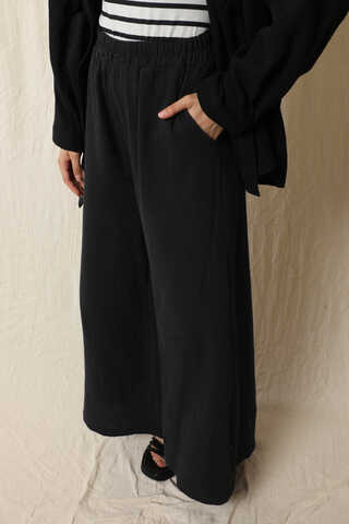 Bol Paça Müslin Pantolon Siyah - 3