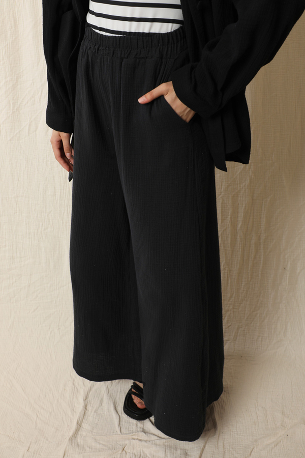 Bol Paça Müslin Pantolon Siyah - 3