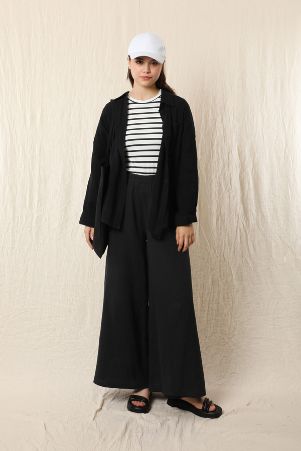 Bol Paça Müslin Pantolon Siyah - 5