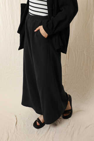 Bol Paça Müslin Pantolon Siyah - 1