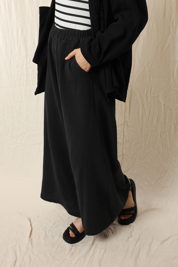 Bol Paça Müslin Pantolon Siyah - 1