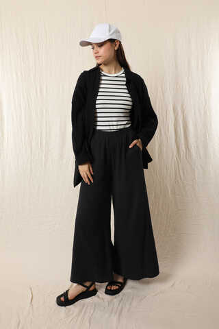 Bol Paça Müslin Pantolon Siyah - 2