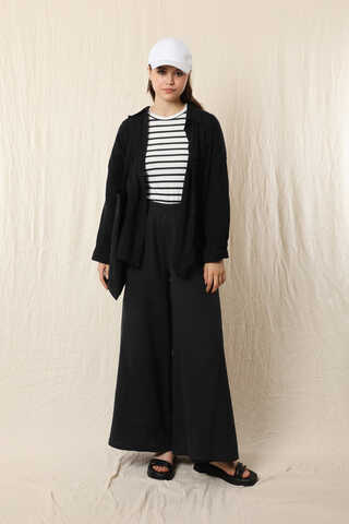 Bol Paça Müslin Pantolon Siyah - 5