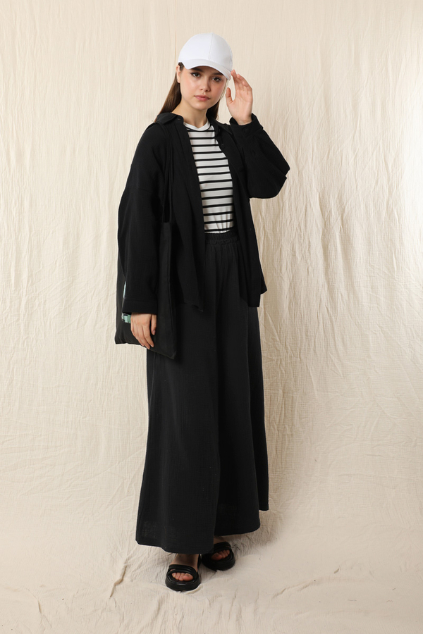 Bol Paça Müslin Pantolon Siyah - 4