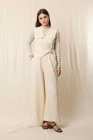 Bol Paça Müslin Pantolon Taş - 2