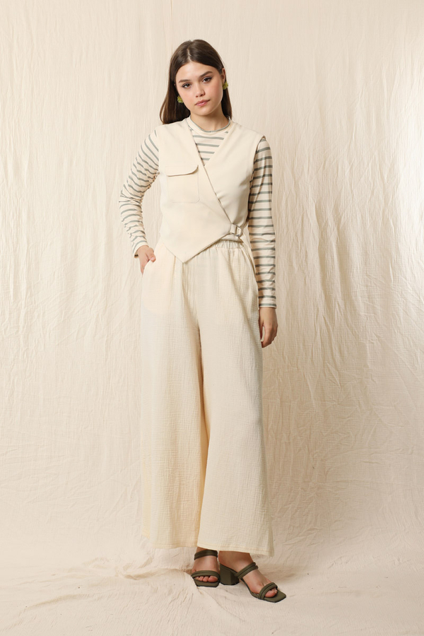 Bol Paça Müslin Pantolon Taş - 2