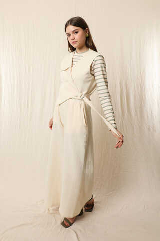 Bol Paça Müslin Pantolon Taş - 4