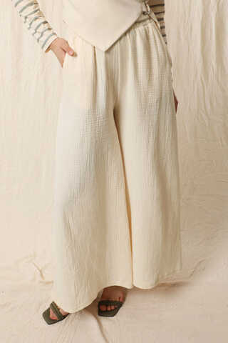 Bol Paça Müslin Pantolon Taş - 1