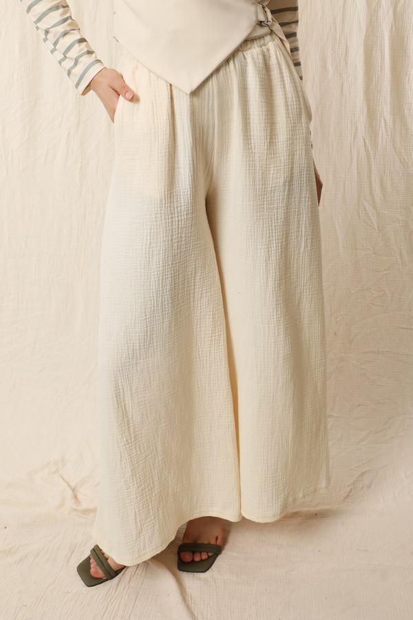 Bol Paça Müslin Pantolon Taş - 1