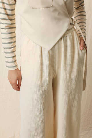 Bol Paça Müslin Pantolon Taş - 3