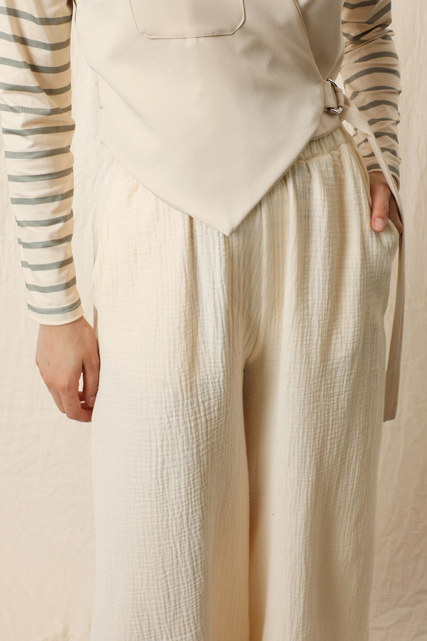 Bol Paça Müslin Pantolon Taş - 3