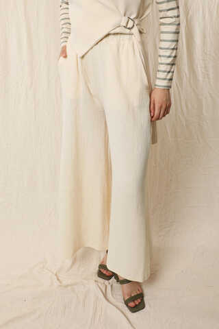 Bol Paça Müslin Pantolon Taş - 5