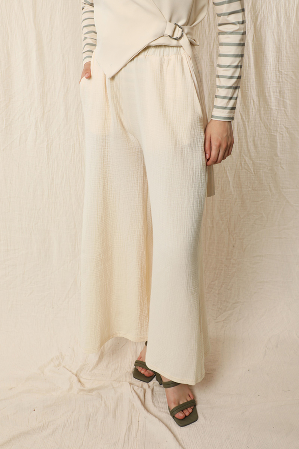 Bol Paça Müslin Pantolon Taş - 5