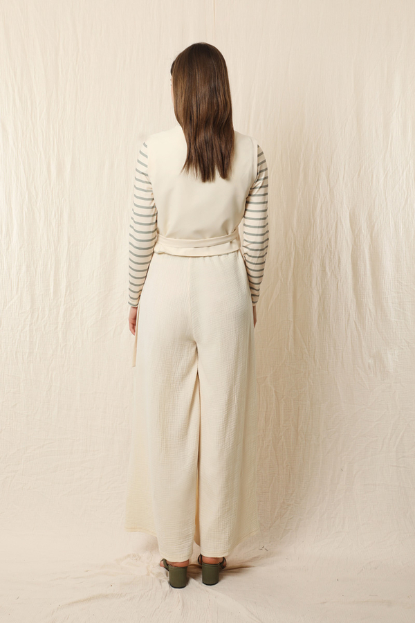 Bol Paça Müslin Pantolon Taş - 7