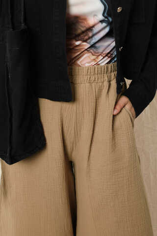 Bol Paça Müslin Pantolon Vizon - 3