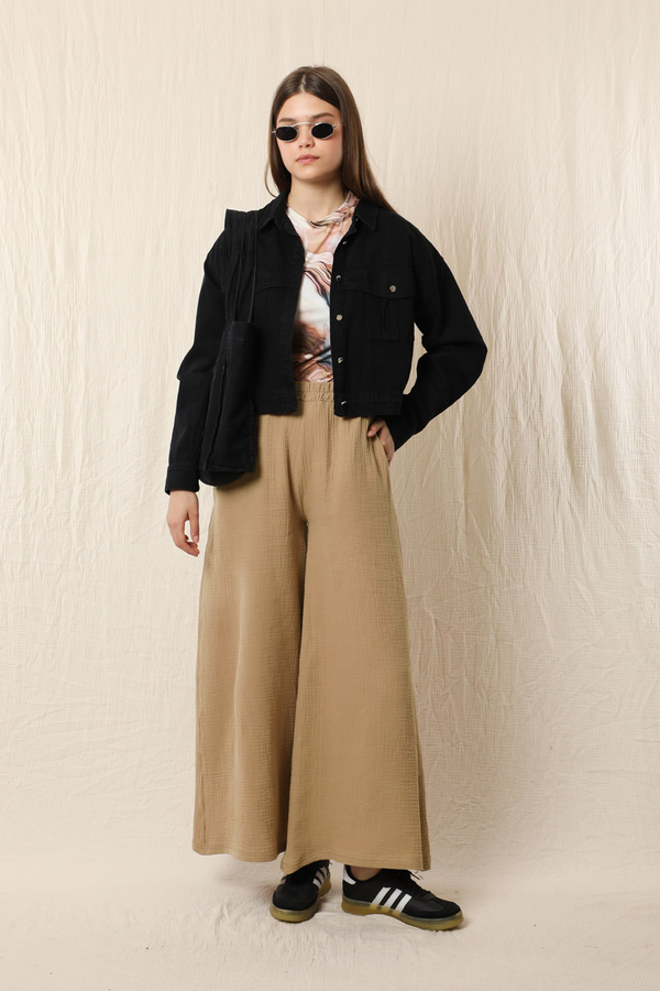 Bol Paça Müslin Pantolon Vizon - 2