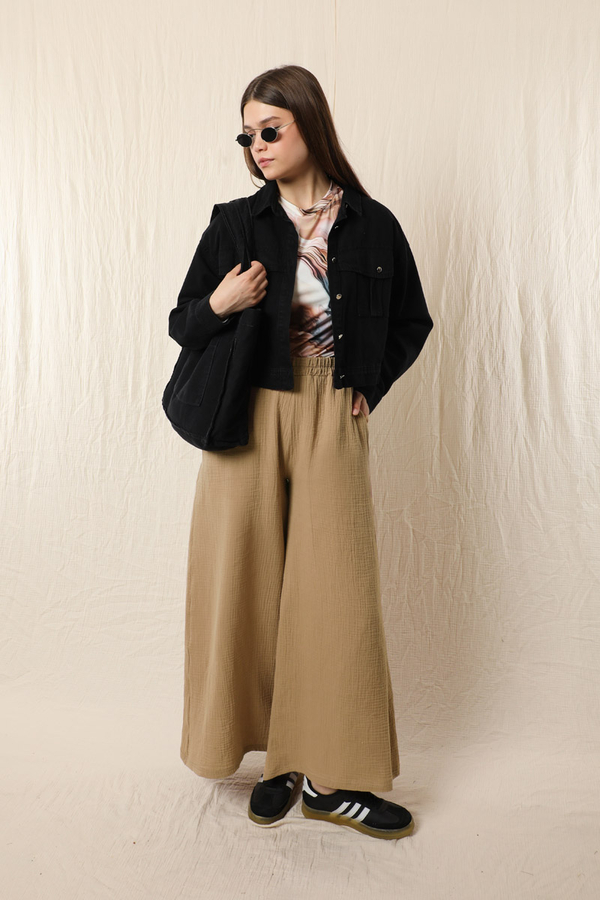 Bol Paça Müslin Pantolon Vizon - 4