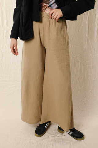 Bol Paça Müslin Pantolon Vizon - 1