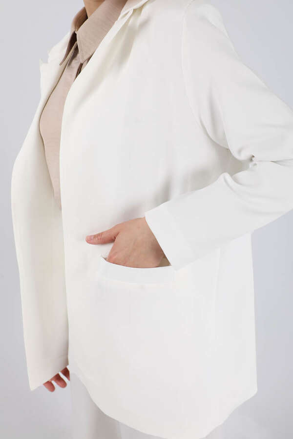 Bol Paça Pantolon Ceket Takım Beyaz - 4