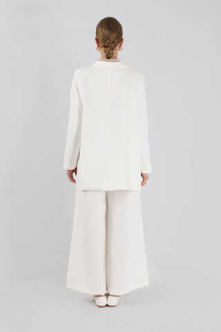 Bol Paça Pantolon Ceket Takım Beyaz - 5