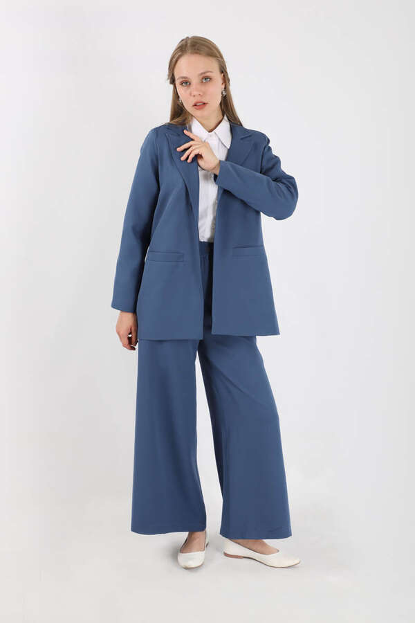 Bol Paça Pantolon Ceket Takım İndigo - 3
