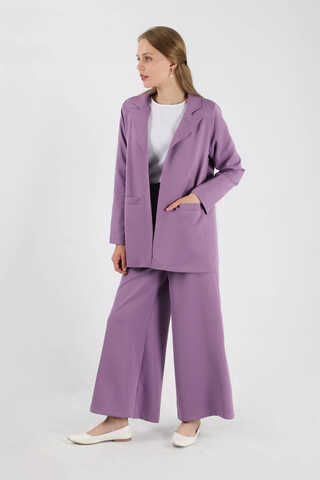 Bol Paça Pantolon Ceket Takım Lila - 1