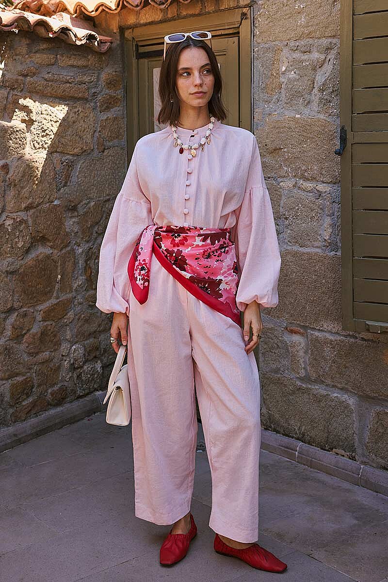 Bol Paça Şile Bezi Pantolon Toz Pembe