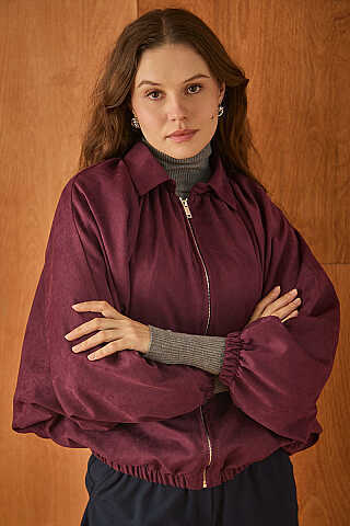 Bomber Süet Ceket Bordo - 3