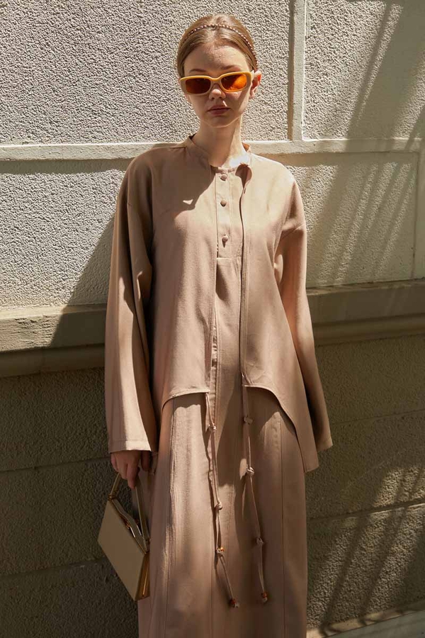 Boncuklu Jile Takım Açık Vizon - 5