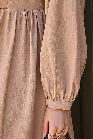 Brode Detaylı Elbise Camel - 3