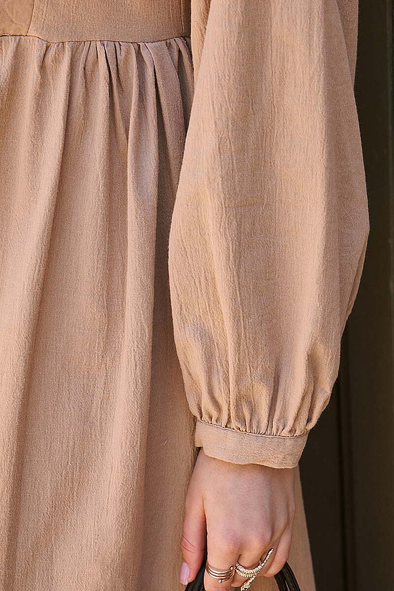 Brode Detaylı Elbise Camel - 3
