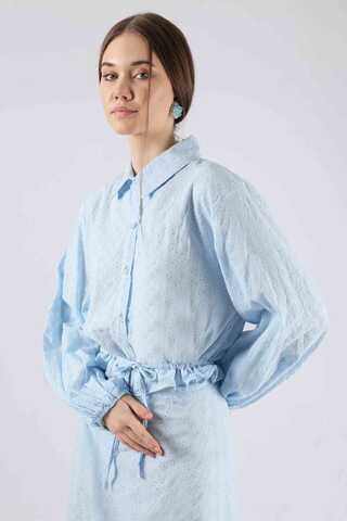 Embroidered Skirt Suit Baby Blue - 2