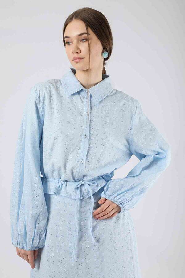 Embroidered Skirt Suit Baby Blue - 3