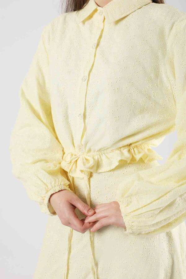 Embroidered Skirt Suit Lemon - 4