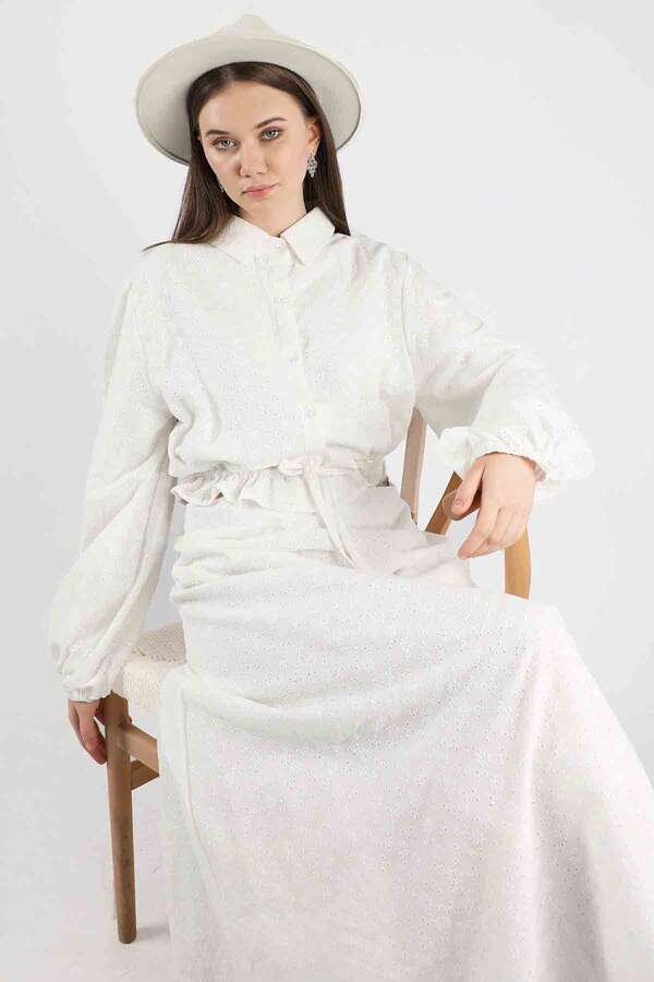 Embroidered Skirt Suit White - 4