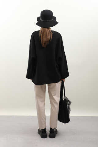 Buklet V Yaka Sweat Siyah - 7