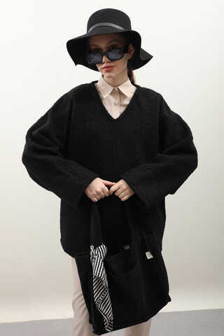 Buklet V Yaka Sweat Siyah - 3