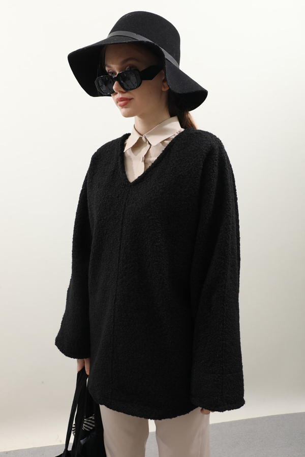 Buklet V Yaka Sweat Siyah - 4