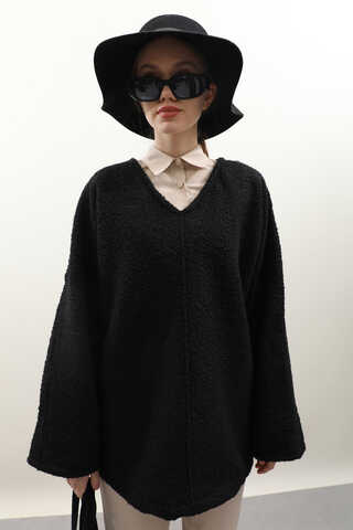 Buklet V Yaka Sweat Siyah - 5