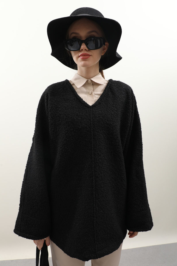 Buklet V Yaka Sweat Siyah - 5