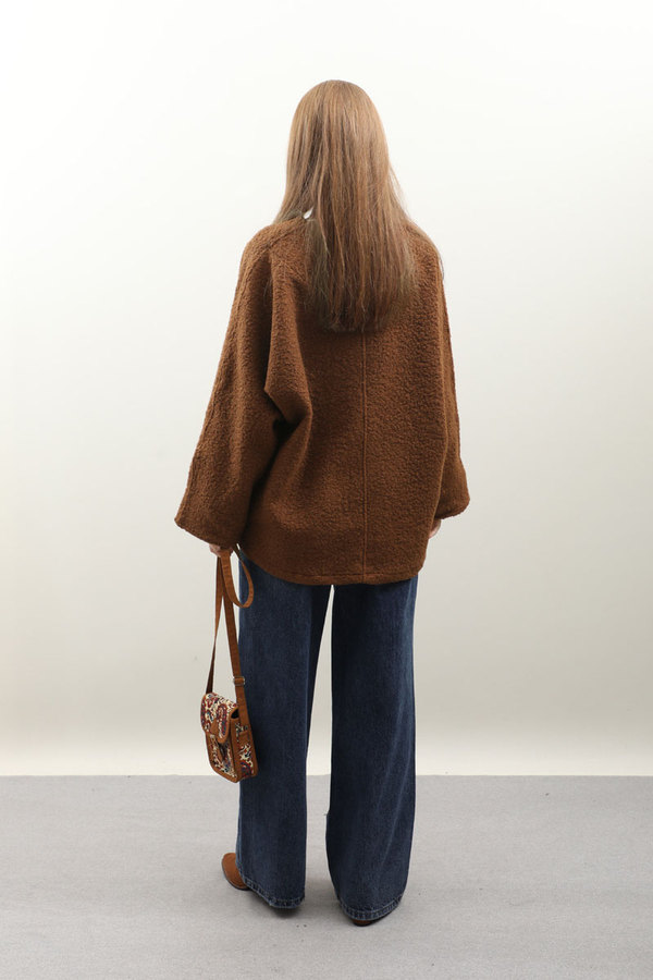 Buklet V Yaka Sweat Taba - 4