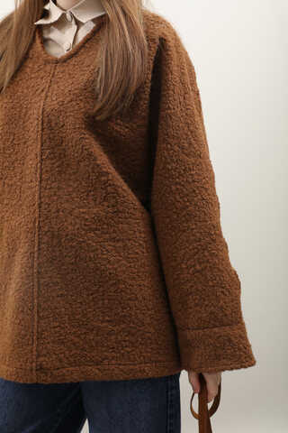 Buklet V Yaka Sweat Taba - 3