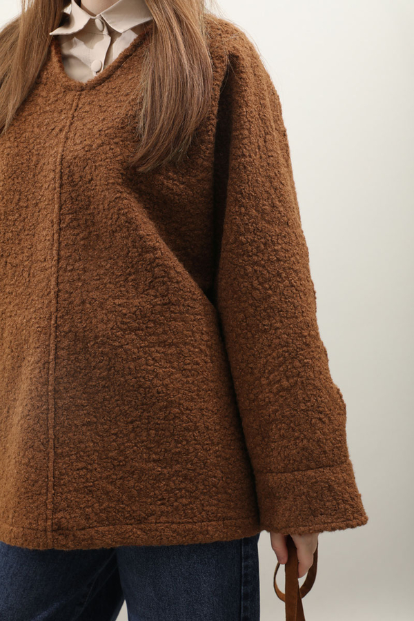 Buklet V Yaka Sweat Taba - 3