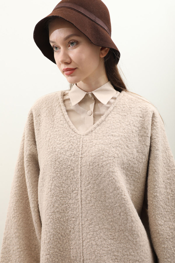 Buklet V Yaka Sweat Taş - 4