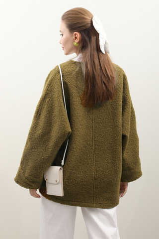 Buklet V Yaka Sweat Yağ Yeşili - 5