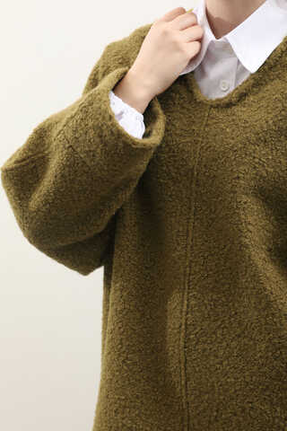 Buklet V Yaka Sweat Yağ Yeşili - 4